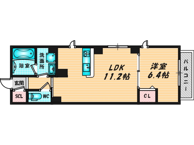 広いリビングが特徴のお部屋です。 