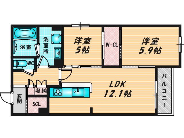 広いリビングが特徴のお部屋です。 