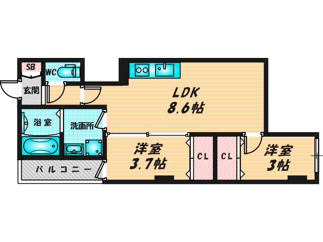 新婚さんにピッタリ。使いやすいゆったりとした間取り。  
