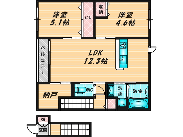新婚さんにピッタリ。使いやすいゆったりとした間取り。 