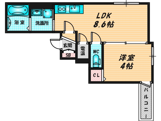 ゆったりくつろげる単身さん向けの間取り。 
