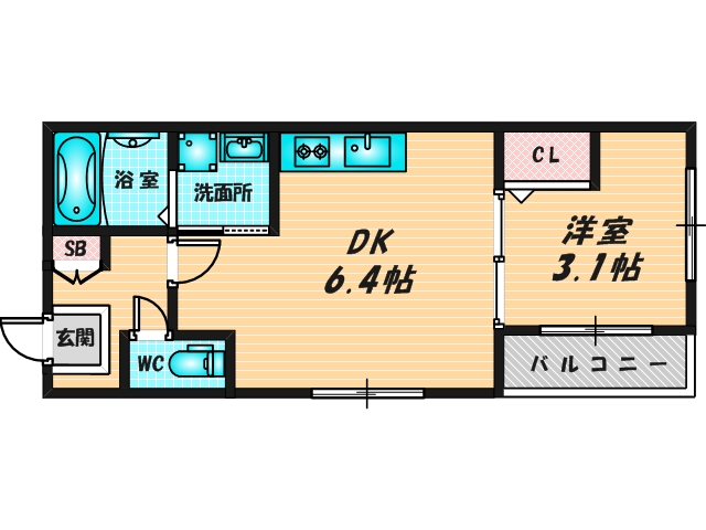 ゆったりくつろげる単身さん向けの間取り。 