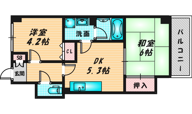 バス・トイレがセパレート、収納がある住みやすい間取りです。 