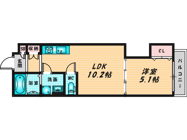 ゆったりくつろげる単身さん向けの間取り。 