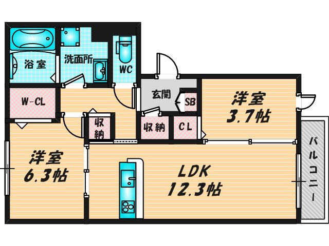 新婚さんにピッタリ。使いやすいゆったりとした間取り。 