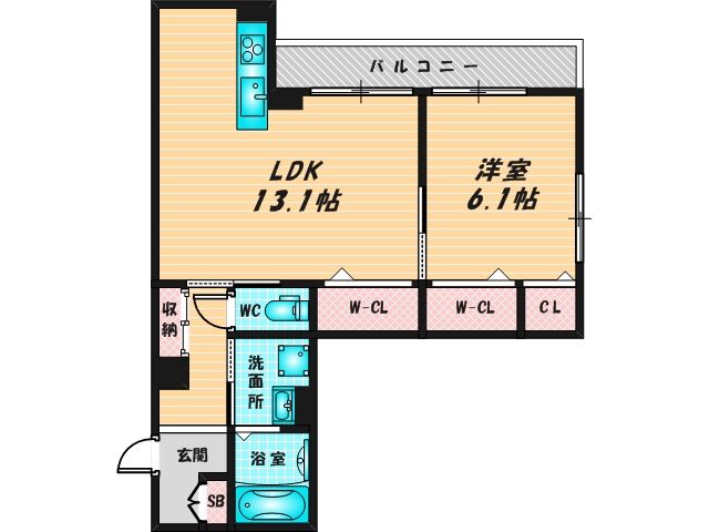 ゆったりくつろげる単身さん向けの間取り。 