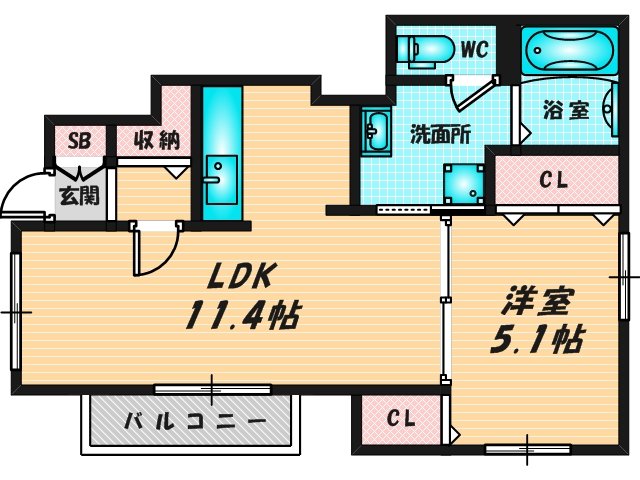 ゆったりくつろげる単身さん向けの間取り。 
