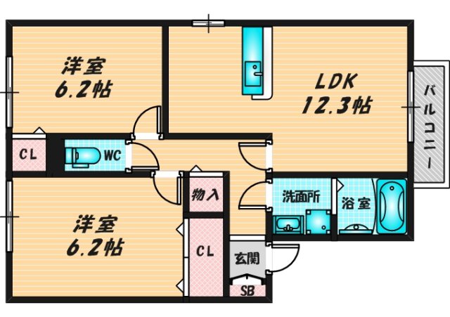 新婚さんにピッタリ。使いやすいゆったりとした間取り。 