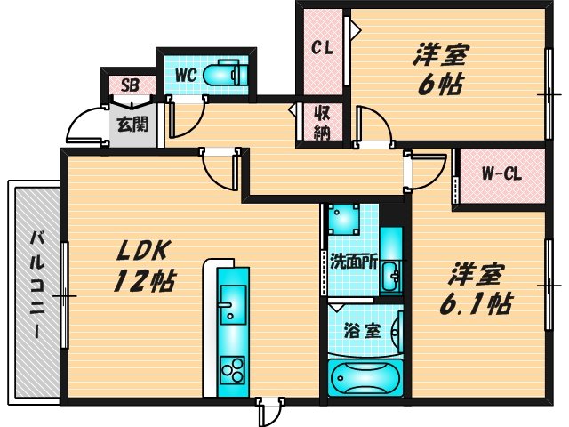 新婚さんにピッタリ。使いやすいゆったりとした間取り。 
