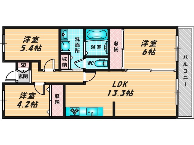 広いリビングが特徴のお部屋です。 