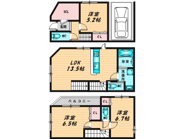 一戸建タイプのファミリー向けの物件です。