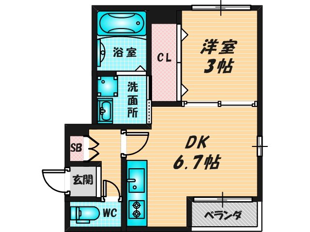 ゆったりくつろげる単身さん向けの間取り。 