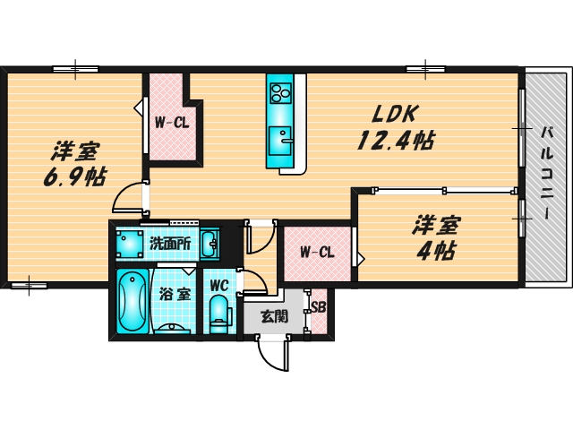 広いリビングが特徴のお部屋です。