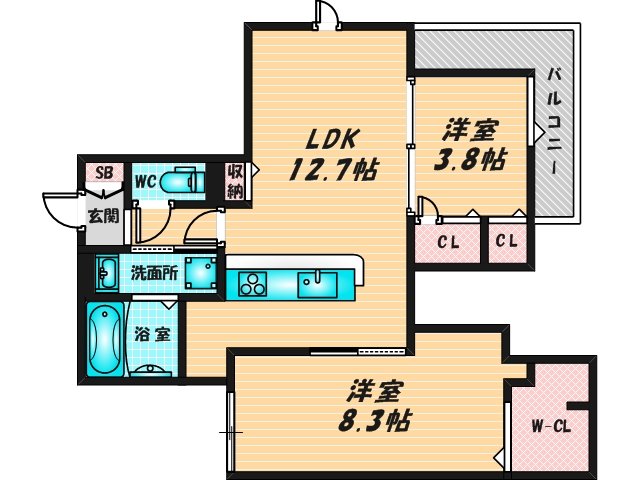 広いリビングが特徴のお部屋です。