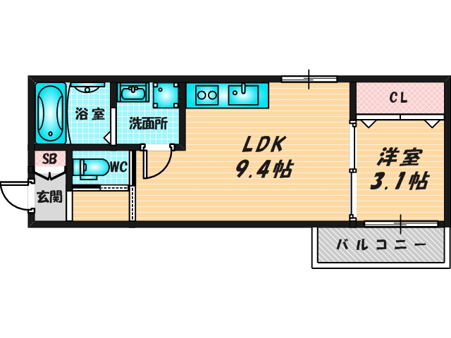 ゆったりくつろげる単身さん向けの間取り。 