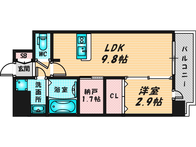 ゆったりくつろげる単身さん向けの間取り。 