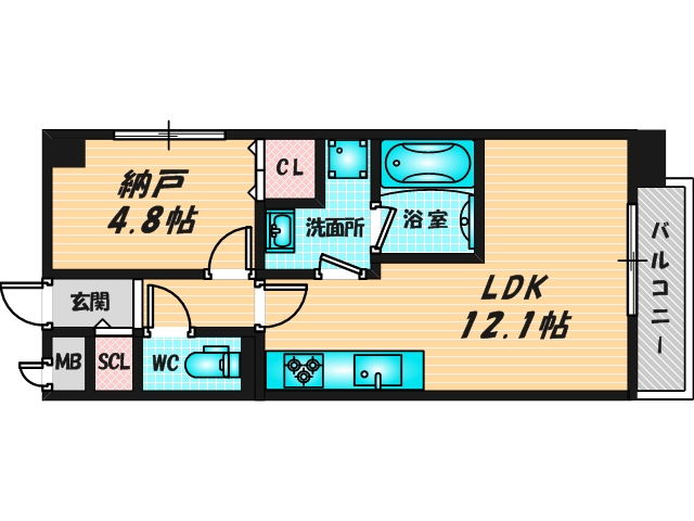 ゆったりくつろげる単身さん向けの間取り。 
