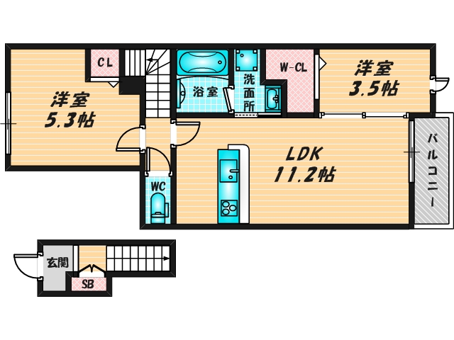  新婚さんにピッタリ。使いやすいゆったりとした間取り。 