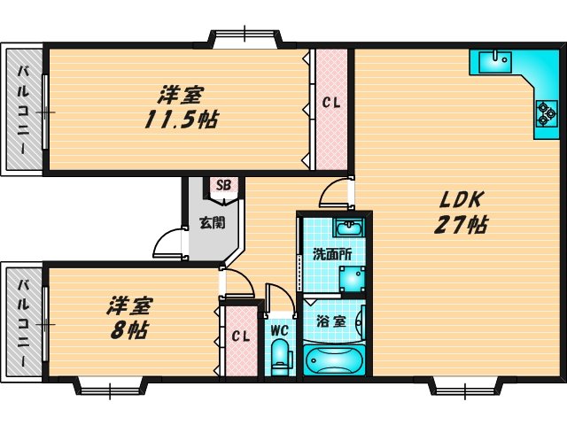 広いリビングが特徴のお部屋です。 