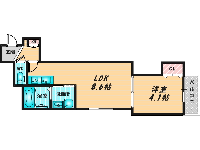 ゆったりくつろげる単身さん向けの間取り。 