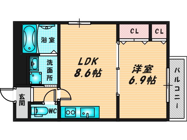 ゆったりくつろげる単身さん向けの間取り。 