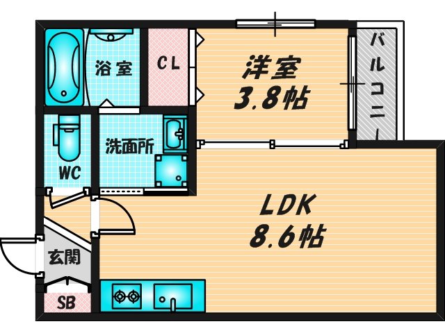 ゆったりくつろげる単身さん向けの間取り。