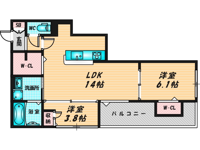 新婚さんにピッタリ。使いやすいゆったりとした間取り。  
