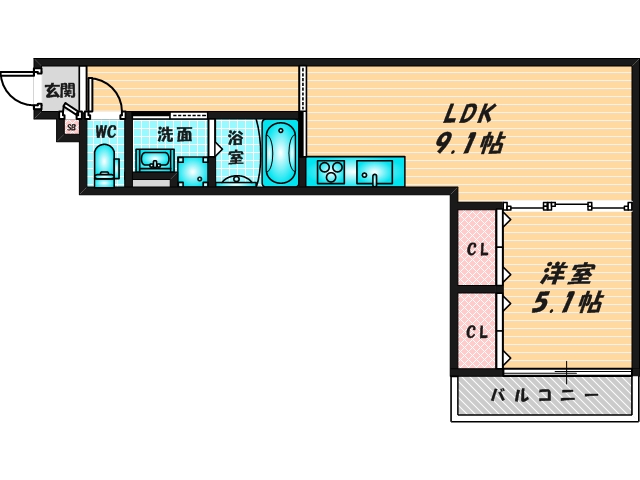 バス・トイレがセパレート、収納がある住みやすい間取りです。