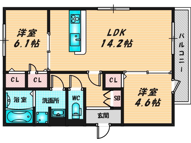 新婚さんにピッタリ。使いやすいゆったりとした間取り。 