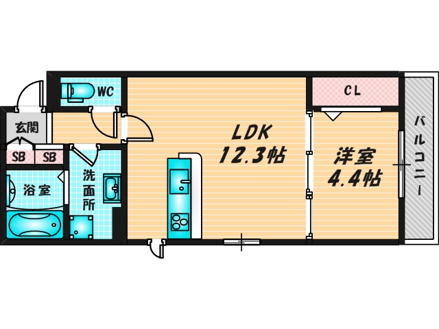 ゆったりくつろげる単身さん向けの間取り。