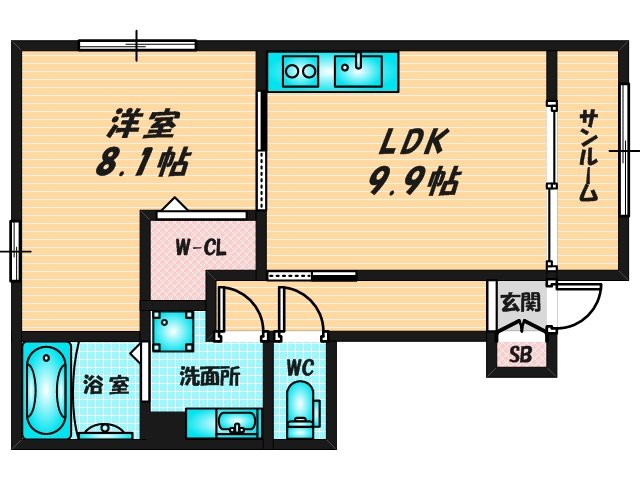 ゆったりくつろげる単身さん向けの間取り。