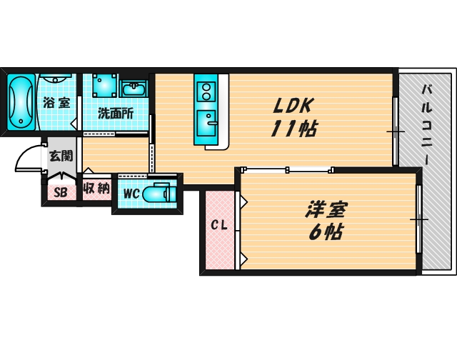 ゆったりくつろげる単身さん向けの間取り。