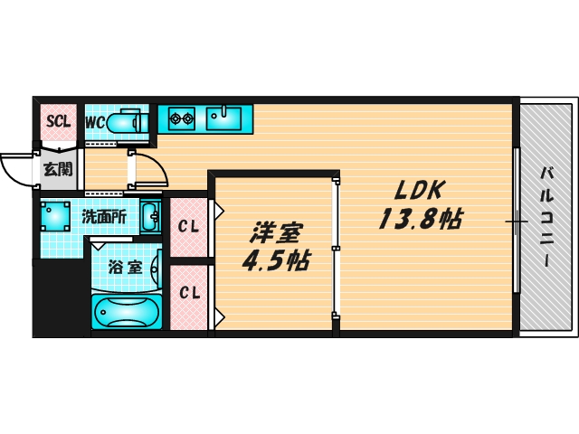 広いリビングが特徴のお部屋です。 