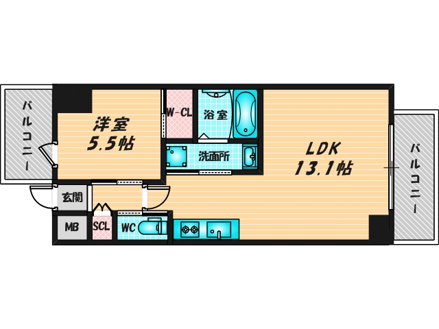 広いリビングが特徴のお部屋です。 
