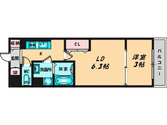 ゆったりくつろげる単身さん向けの間取り。