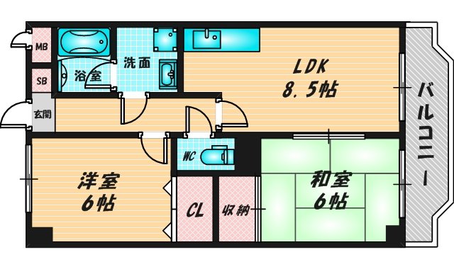 バス・トイレがセパレート、収納がある住みやすい間取りです。