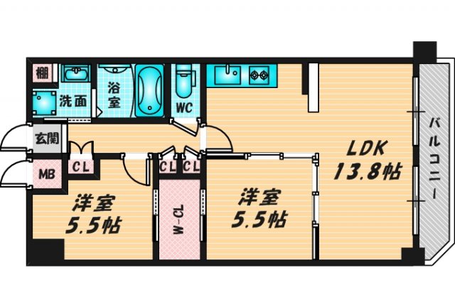 広いリビングが特徴のお部屋です。