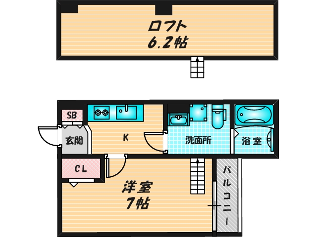シンプルで使い勝手の良い間取り。ロフト付きです。