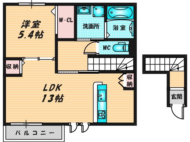 バス・トイレがセパレート、収納がある住みやすい間取りです。