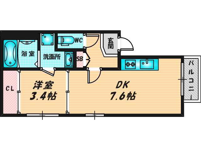 ゆったりくつろげる単身さん向けの間取り。 
