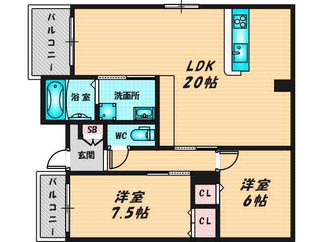 広いリビングが特徴のお部屋です。 