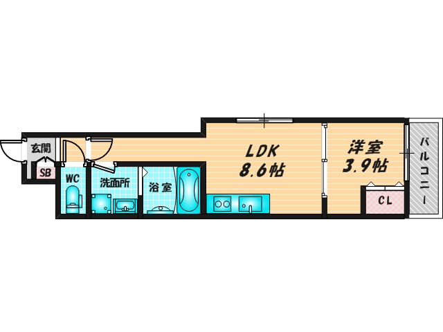 ゆったりくつろげる単身さん向けの間取り。 