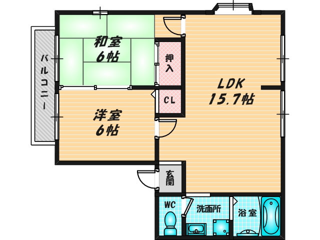 広いリビングが特徴のお部屋です。 