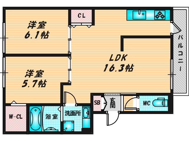 広いリビングが特徴のお部屋です。 