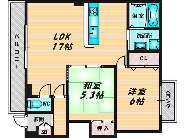 広いリビングが特徴のお部屋です。 