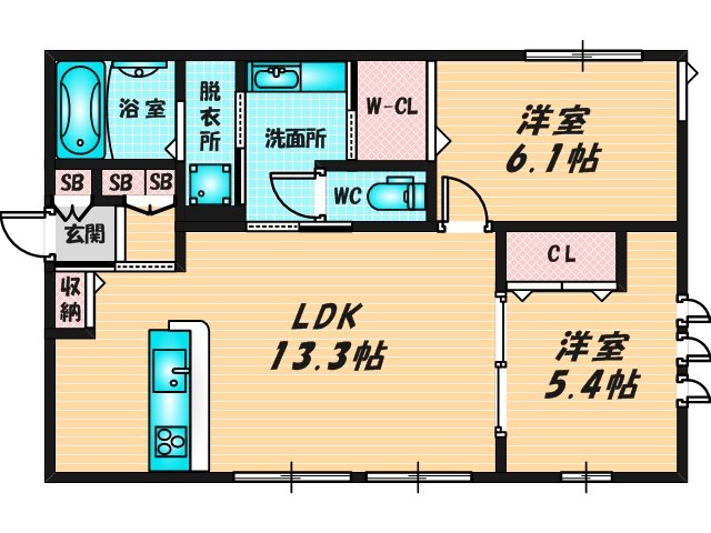 新婚さんにピッタリ。使いやすいゆったりとした間取り。 