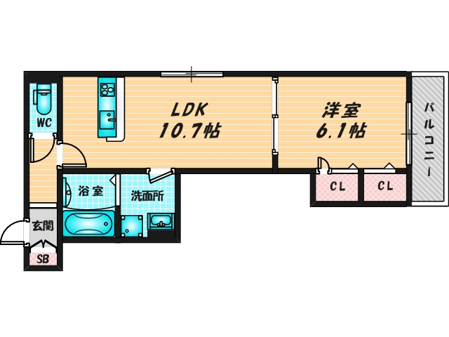 ゆったりくつろげる単身さん向けの間取り。  