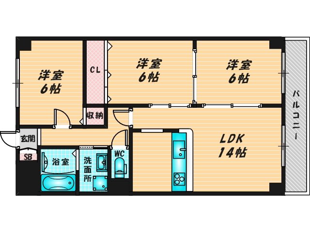 広いリビングが特徴のお部屋です。 