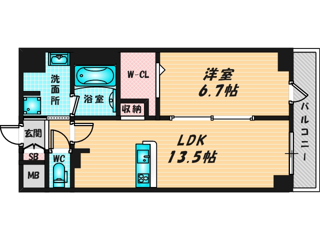 ゆったりくつろげる単身さん向けの間取り。 