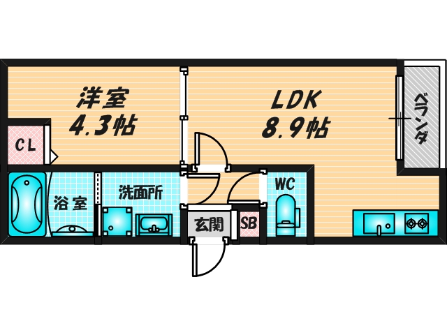 ゆったりくつろげる単身さん向けの間取り。 